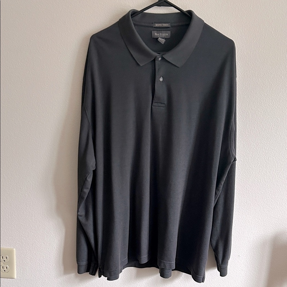 Van Heusen Micro Touch Cotton/Poly Charcoal Gray Long Sleeve Polo Shirt..XXL